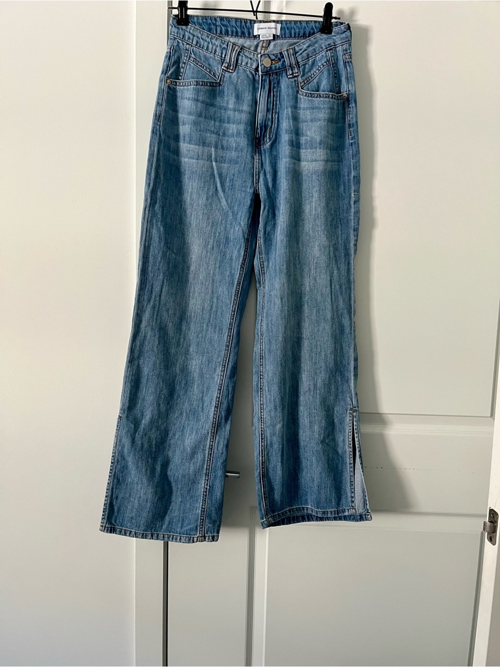 Light Blue Wide-Leg Denim Jeans with Subtle Whiskering